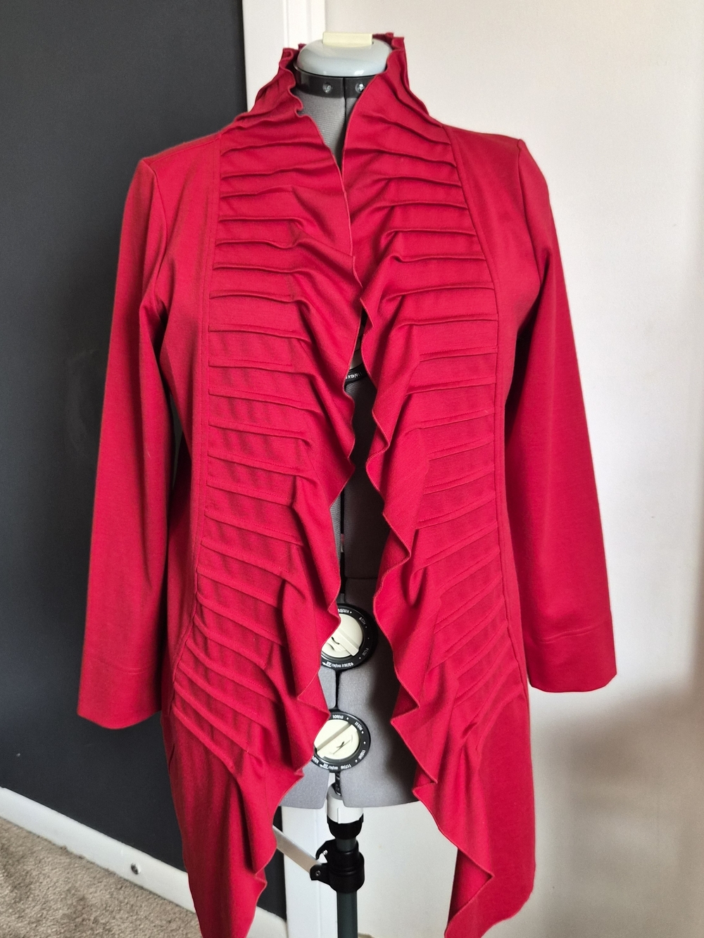 Multiples Red Ruffle-Front Blazer